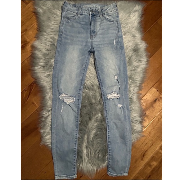 American Eagle Super Sigh Rise Ripped Jeggings Size 0 - Picture 1 of 5